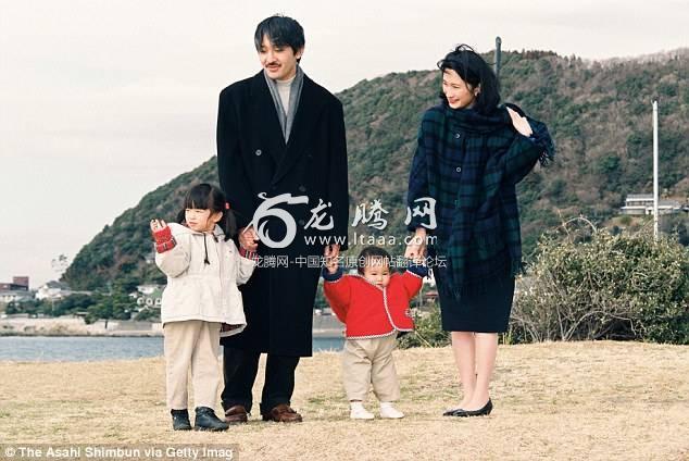 All grown up: Princess Mako (then four) father Prince Akishino sister Princess Kako (then one) and mother Princess Kiko pose for photographs in Kanagawa Japan in January 1996