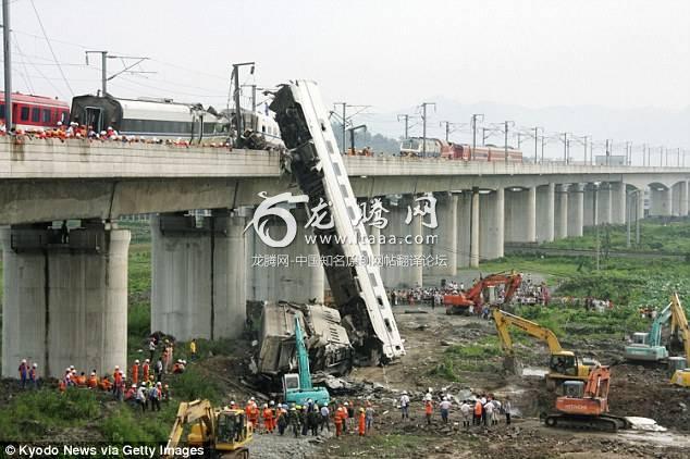 Fatal crash: In 2011 a two-train collision near Wenzhou eastern China killed 40 people and injured 191 (pictured). The accident led the authority to put a speed cap on all bullet trains