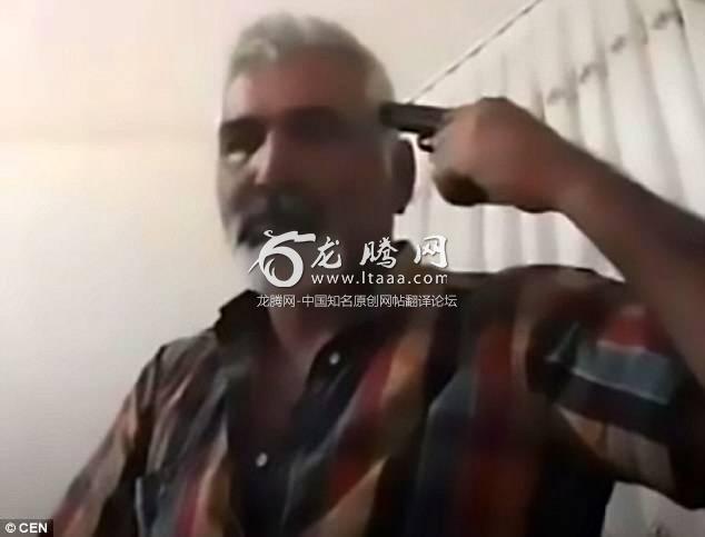 Ayhan Uzun from Kayseri central Turkey can be seen speaking to the camera and unleashing a tirade of abuse against his family before putting a handgun to his head