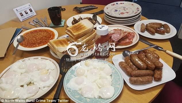 One Twitter user was not impressed when the North Wales Rural Crime Team posted a picture of their fry ups blasting them for being 'offensive to vegans'