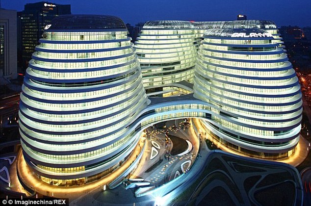 Odd: The Galaxy building sits in Beijing's ChaoYangMen district and stands out among the buildings