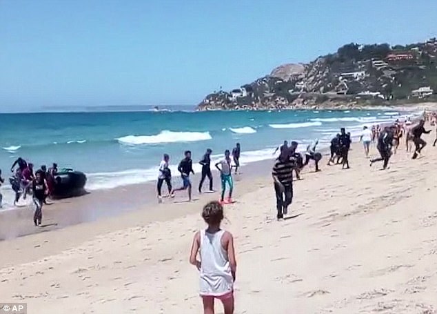 Unexpected: The incident took place on Wednesday afternoon with the migrants reportedly leaving the beach before Spanish authorities arrived