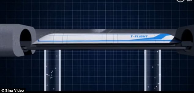 The 'flying train' is a passenger pod that travels through a vacuum tube using magnetic levitation - similar to the  hyperloop which is looking to reach speeds of 760 mph (1200 km/h)