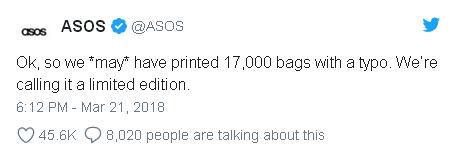 英国电商ASOS为包装拼写错误致歉，这些错别字真的很尴尬！