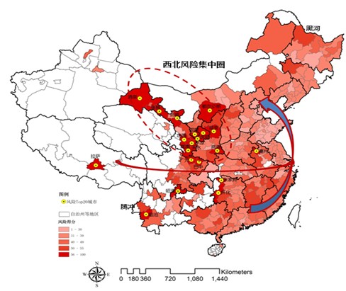 图：城市房地产发展风险TOP20城市分布