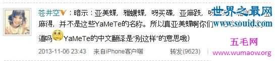 雅蠛蝶是什么意思，苍井空微博科普遭中国网友调戏