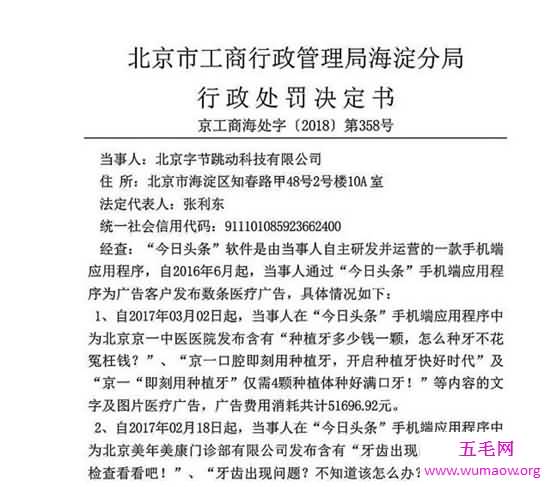 今日头条被罚款，违法发布保健食品及非处方药广告