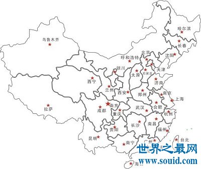 中国最偏远地区的中国省份地图