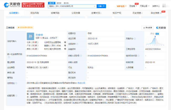 沈腾持股公司成立潮猫社公司 注*资本168万人民币